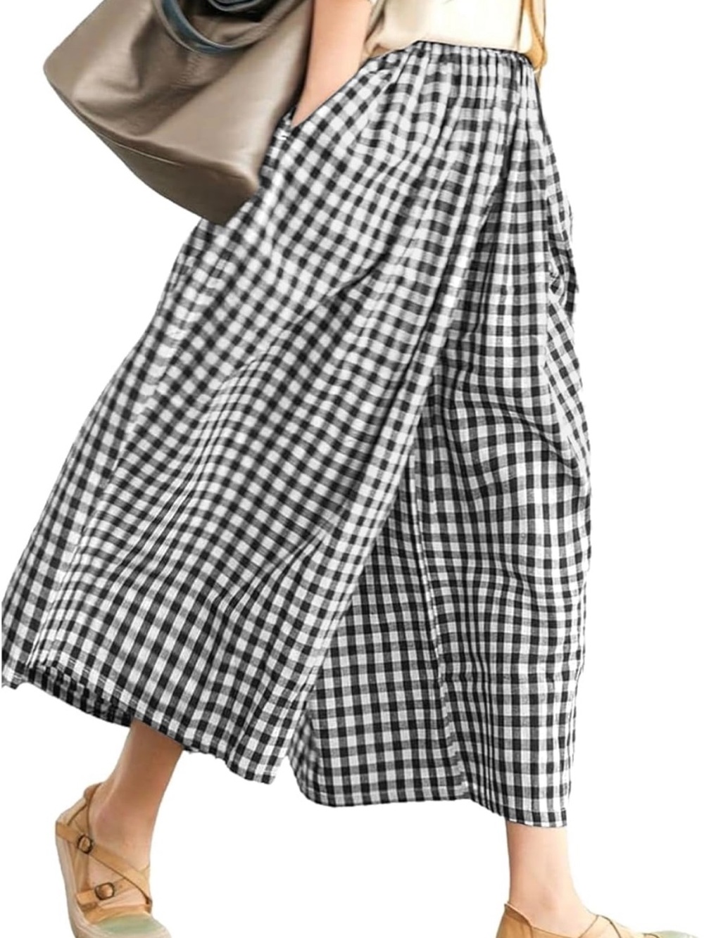 Lomon Classic Black and White Gingham Maxi Skirt